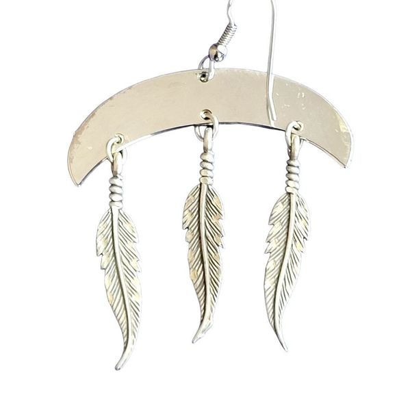 Award Design First Nation Inspired Feather Dangle Earrings - Picture 3 of 5